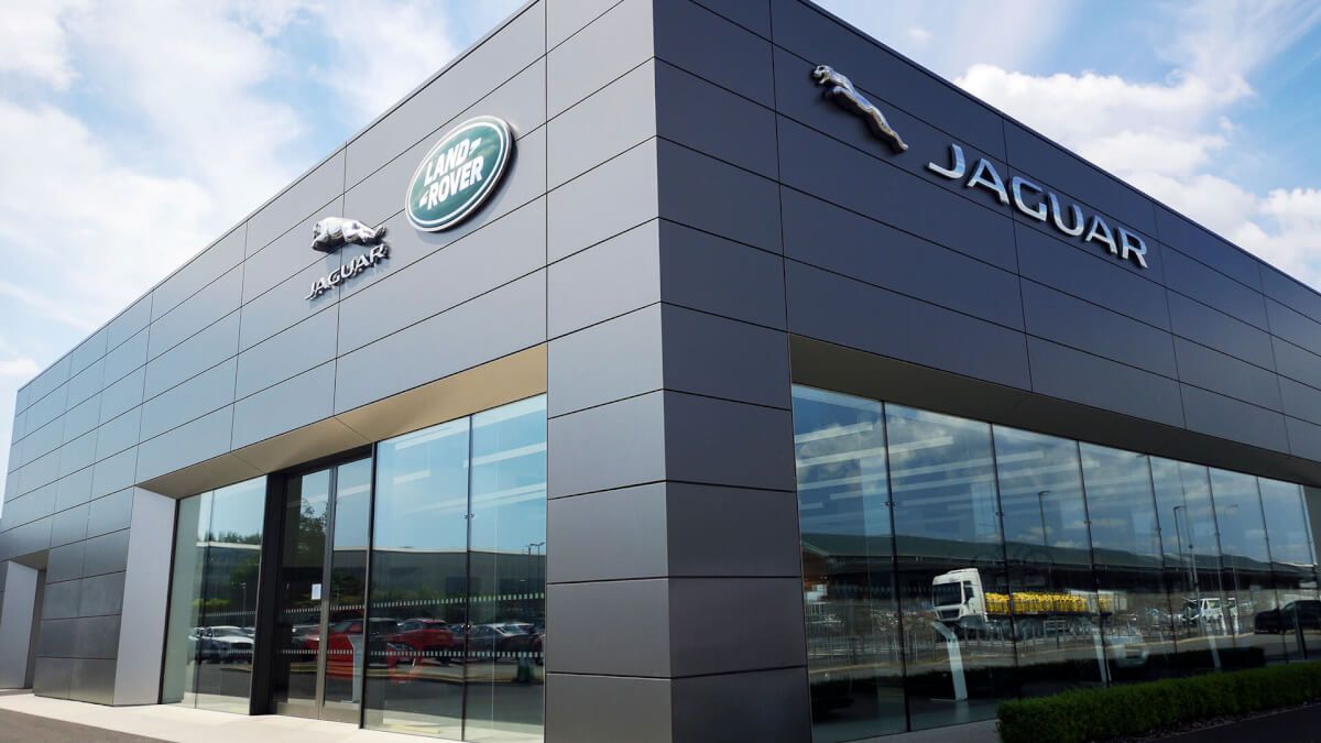 Aluminium curtain walling façade for a Jaguar showroom
