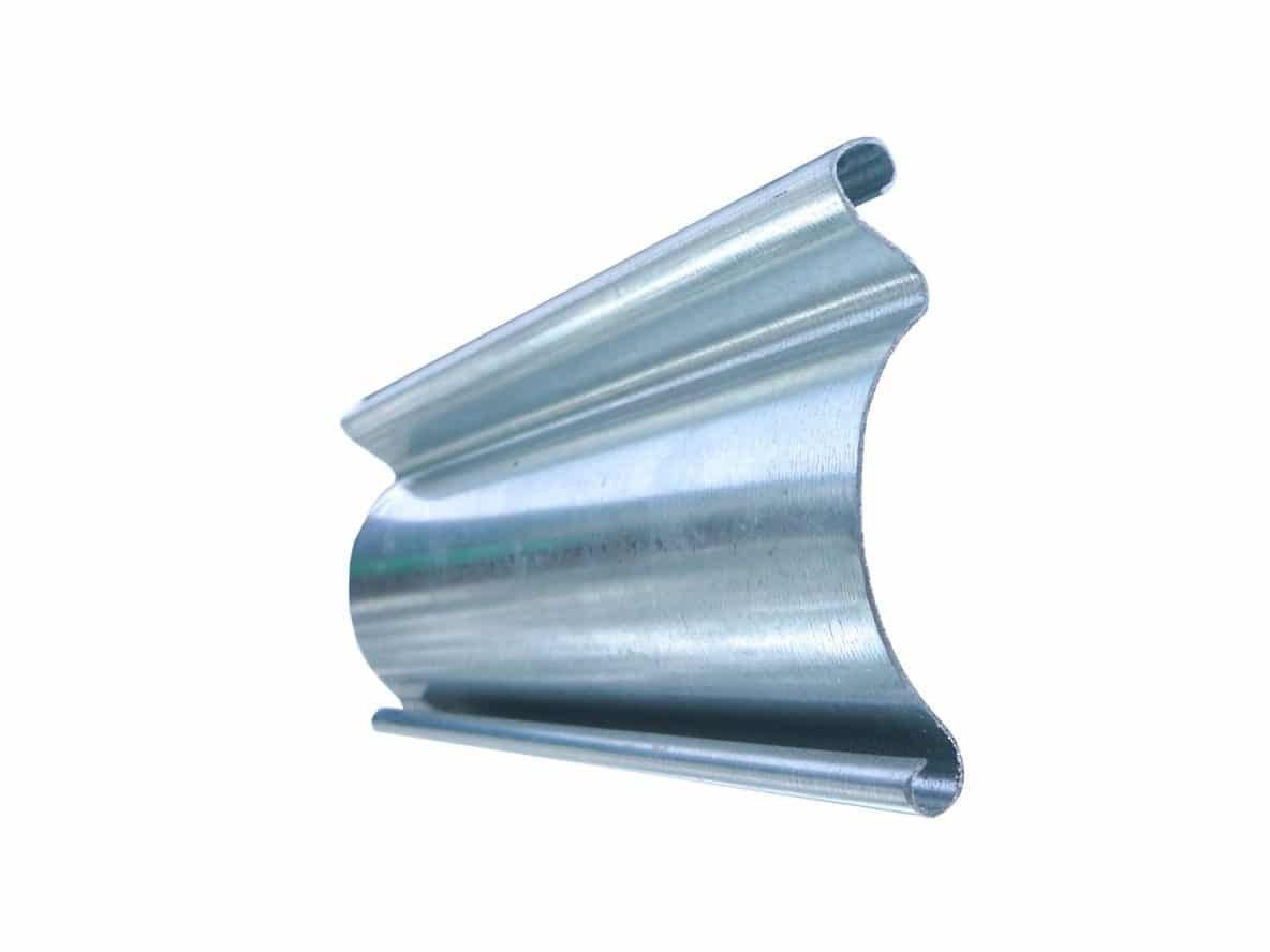 Solid-lath security roller shutter closed over a commercial shopfront